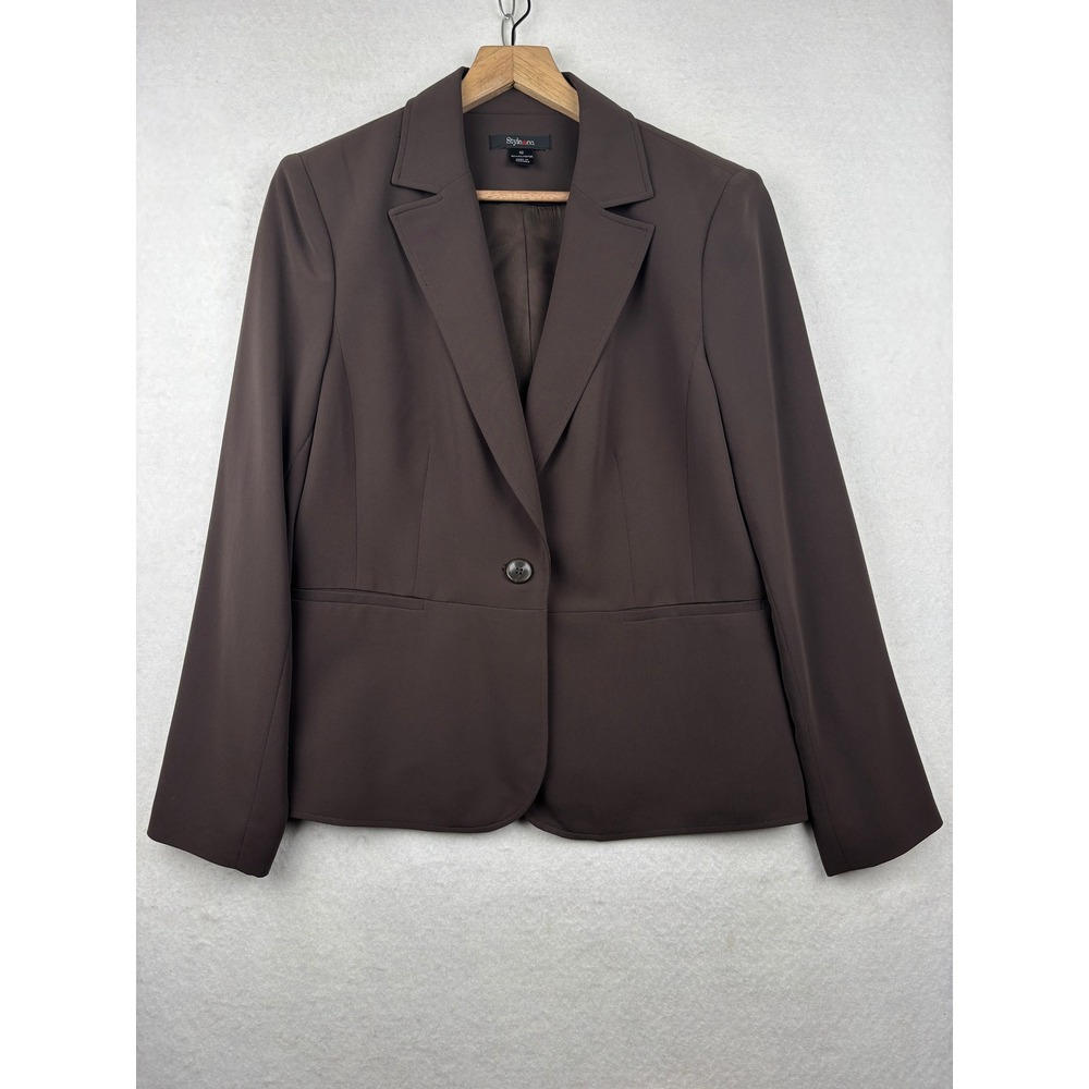Style and Co Blazer Womens 12 Brown Single Button‎ Castlecore Career